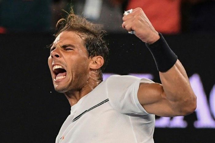 Rafael Nadal celebrates victory against Gael Monfils in the fourth round of the Australian Open in Melbourne on January 23, 2017
