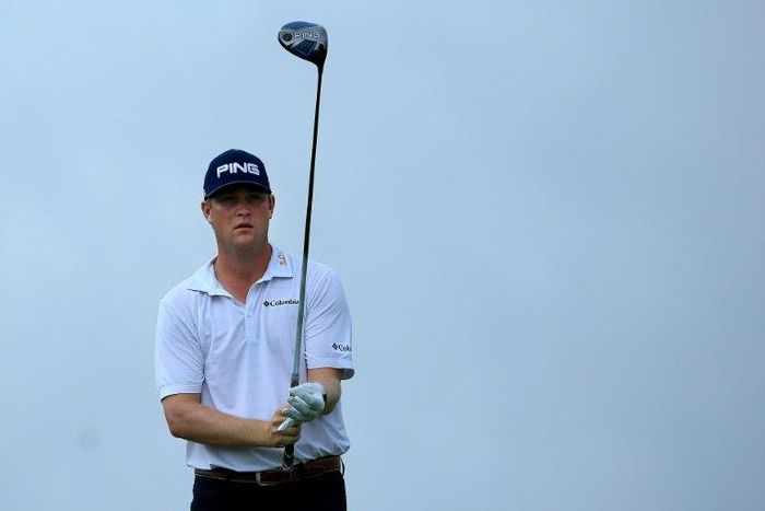 Trey Mullinax plays his tee shot on the ninth hole during the first round of the Puerto Rico Open at Coco Beach on March 23, 2017 in Rio Grande, Puerto Rico