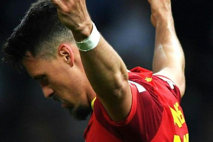 Sandro Wagner's index finger was taped during the Bundesliga match between Hoffenheim and Hertha Berlin