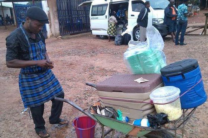 Accounting graduate hawking food