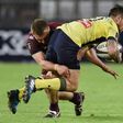 Clermont's flyhalf Stephen Brett (R) is tackled during the French Top 14 rugby union match between Bordeaux-Begles and Clermont on January 29, 2017 at the Matmut Atlantique stadium in Bordeaux, southwestern France