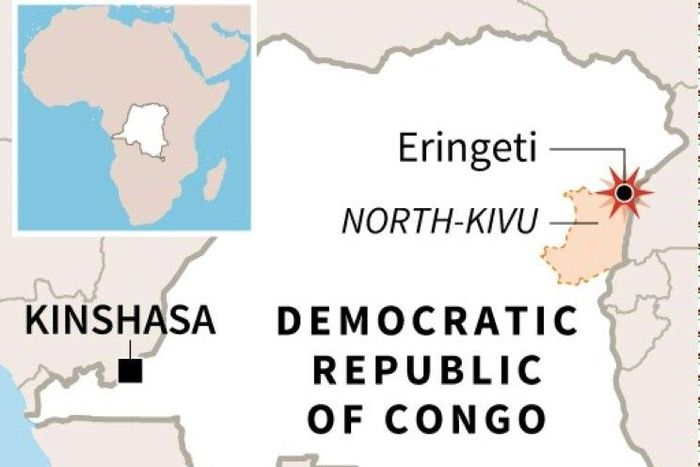 Map of the DRC locating Eringeti, North Kivu