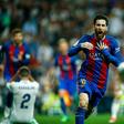 Barcelona's forward Lionel Messi celebrates after scoring on April 23, 2017