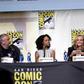 Director Luc Besson, producer Virginie Besson-Silla, actors Cara Delevingne and Dane DeHaan attend the "Valerian And The City Of A Thousand Planets" panel during Comic-Con July 21, 2016