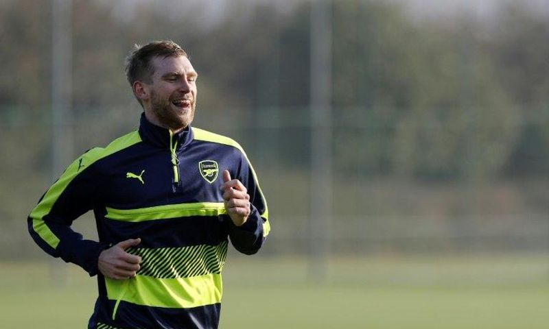 Arsenal defender Per Mertesacker pictured during a training session at the club's complex in London Colney on December 5, 2016