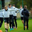 Celtic's Stuart Armstrong (C) attends a training session at the club's Lennoxtown training centre