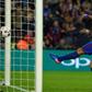 Barcelona's Luis Suarez scores a cancelled goal during the Spanish Copa del Rey semi final match against Club Atletico de Madrid in Barcelona on February 7, 2017