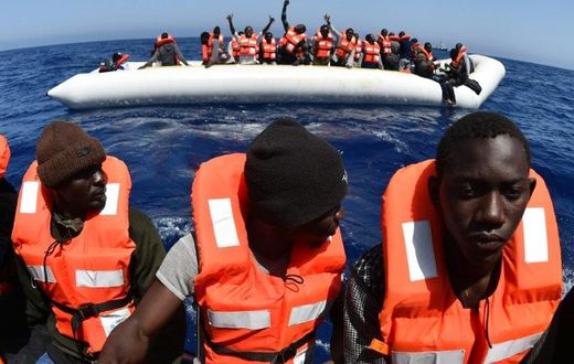Migrants are rescued off the coast of Libya by SOS Mediterranee's Aquarius vessel in May 2016