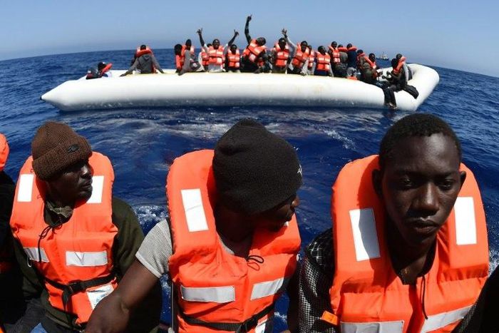 Migrants are rescued off the coast of Libya by SOS Mediterranee's Aquarius vessel in May 2016