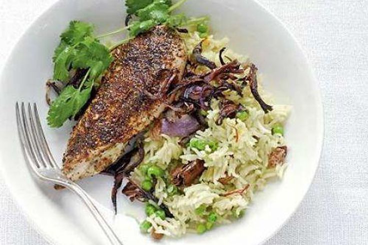 Spiced chicken with rice & crisp red onions (BBC foods)