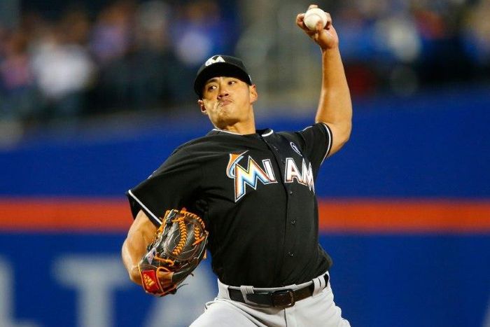 Miami hurler Chen Wei-Yin's long wait for his first MLB hit is over as he singles in his 52nd big league at-bat, in the fourth inning of a 7-2 win over the Mets