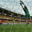 Chile's goalkeeper Claudio Bravo pulls off a save during the 2018 FIFA World Cup qualifier football match against Colombia in Barranquilla, Colombia, on November 10, 2016
