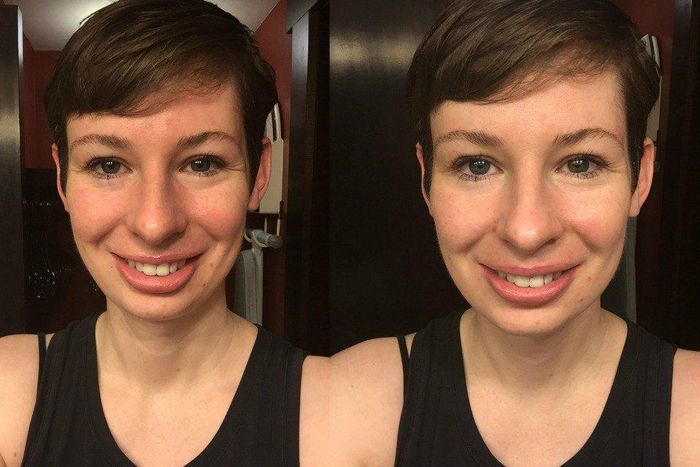 Visual effect of applying primer on the face. (Before and after)