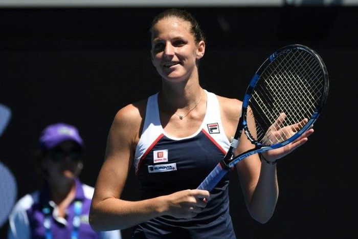 Czech Republic's Karolina Pliskova celebrates after beating Russia's Anna Blinkova in their Australian Open second round match, in Melbourne, on January 19, 2017