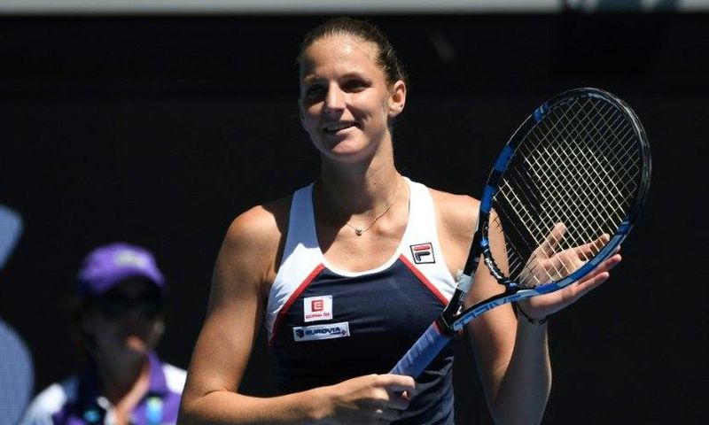 Czech Republic's Karolina Pliskova celebrates after beating Russia's Anna Blinkova in their Australian Open second round match, in Melbourne, on January 19, 2017