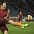 Roma's forward Francesco Totti kicks the ball on February 19, 2017