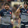 Bordeaux prop Sebastien Taofifenua (L) reacts after scoring a try on October 16, 2016