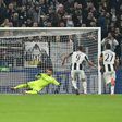 Juventus' forward Gonzalo Higuain kicks ans scores a penalty against Lyon's goalkeeper Anthony Lopes during the UEFA Champions League football match Juventus vs Olympique Lyonnais on November 2, 2016 at the Juventus stadium in Turin