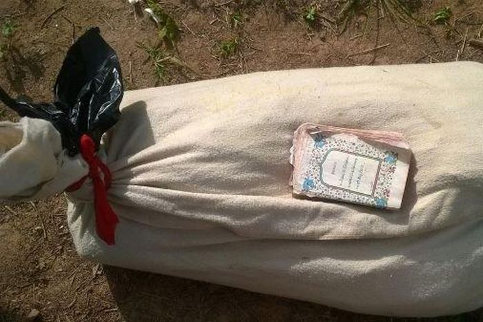 The dismembered body of the deceased in a sack (Picture credit: Adomonline)