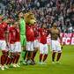 The players of Bayern Munich celebrate their victory after the German first division Bundesliga football match FC Bayern Munich v BVB Borussia Dortmund in Munich, southern Germany, on April 8, 2017