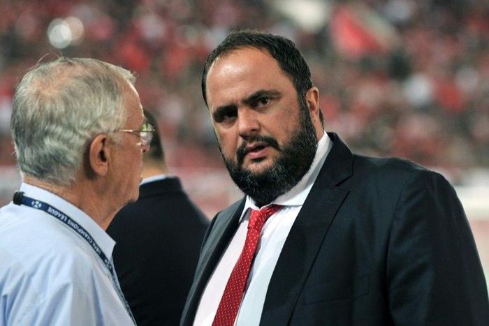 Olympiakos have won seven league titles since Greek shipping magnate Evangelos Marinakis (R) became the team's owner in 2010