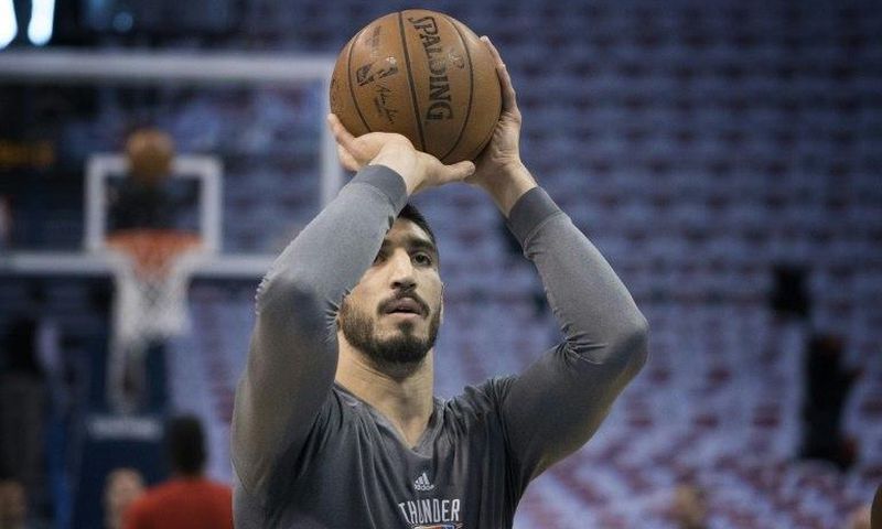 Enes Kanter of the Oklahoma City Thunder, pictured in April 2017, was detained and released at a Bucharest airport after being told his passport had been canceled