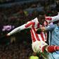 Stoke City's striker Mame Biram Diouf (L) vies with Manchester City's striker Sergio Aguero during a English Premier League football match at the Etihad Stadium in Manchester, north west England, on March 8, 2017