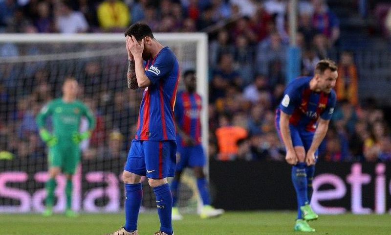 Barcelona's forward Lionel Messi gestures during the Spanish league football match against Eibar May 21, 2017