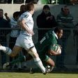Pau's Fijian winger Watisonu Votu scores the first try during the French Top 14 rugby union match between Pau and Montpellier at the Hameau stadium on December 31, 2016 in Pau, southwestern France