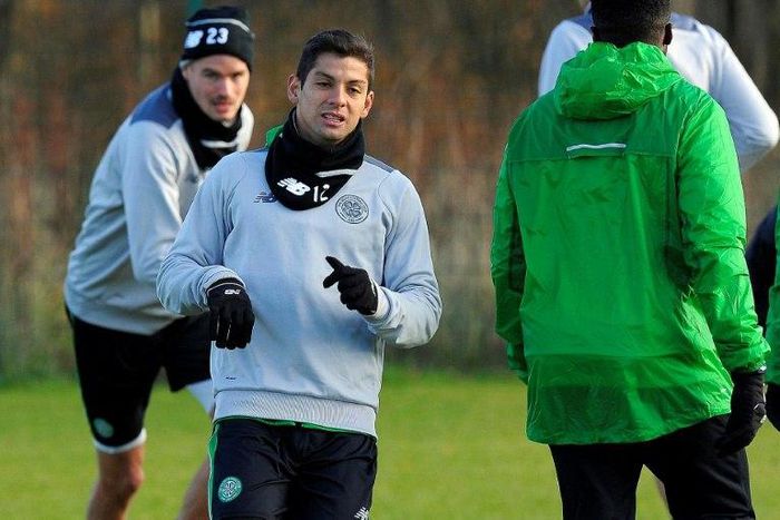 Celtic's Cristian Gamboa attends a training session in Glasgow on November 22, 2016
