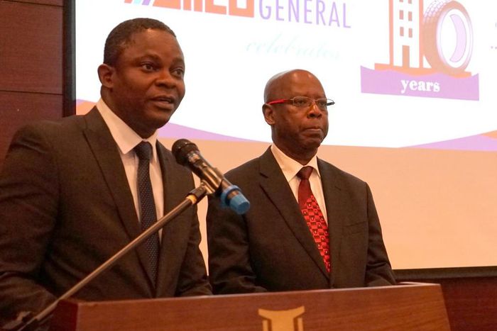 Addressing the guests at the event is Mr. Charles Graham Mensah (Chief Business Development Officer of GLICO General) and Mr. Alfred Ofori-Kuragu (Managing Director of GLICO General)