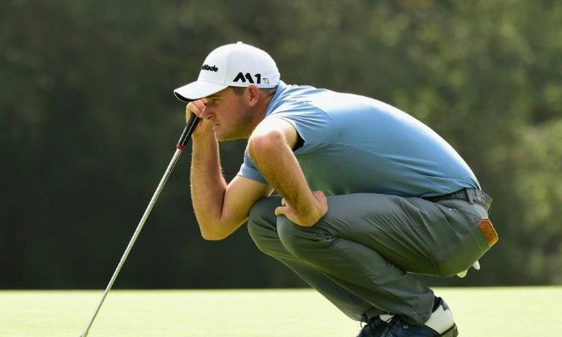 Sam Saunders lines up a putt on the 12th hole during the first round at the Genesis Open at Riviera Country Club on February 16, 2017 in Pacific Palisades, California