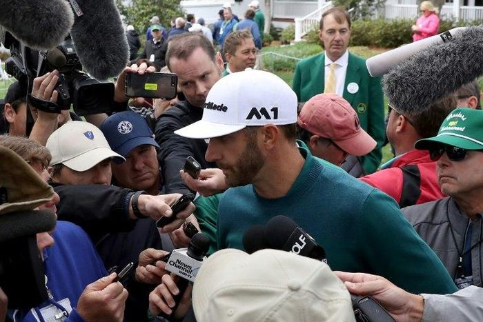 Dustin Johnson announces his withdrawl from the first round of the 2017 Masters Tournament at Augusta National Golf Club