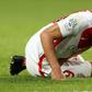 Monaco's Colombian forward Radamel Falcao grimaces in pain after falling during the French L1 football match against Bordeaux on March 11, 2017