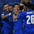 Leicester City's striker Shinji Okazaki (C) celebrates scoring against Club Brugge on November 22, 2016