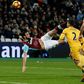 West Ham United's Andy Carroll shoots to score their second goal with a bicycle kick during their game against Crystal Palace on January 14, 2017