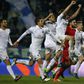 AC Milan's players celebrate at the end of the Italian Serie A football match between Empoli and AC Milan on November 26, 2016