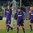 Fiorentina's Croatian forward Nikola Kalinic (L) celebrates after scoring during the Italian Serie A football match between Fiorentina and Juventus at Artemio Franchi Stadium in Florence on January 15, 2017