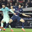 Barcelona's midfielder Sergio Busquets vies with Paris Saint-Germain's forward Edinson Cavani during the UEFA Champions League round of 16 first leg football match between Paris Saint-Germain and FC Barcelona on February 14, 2017