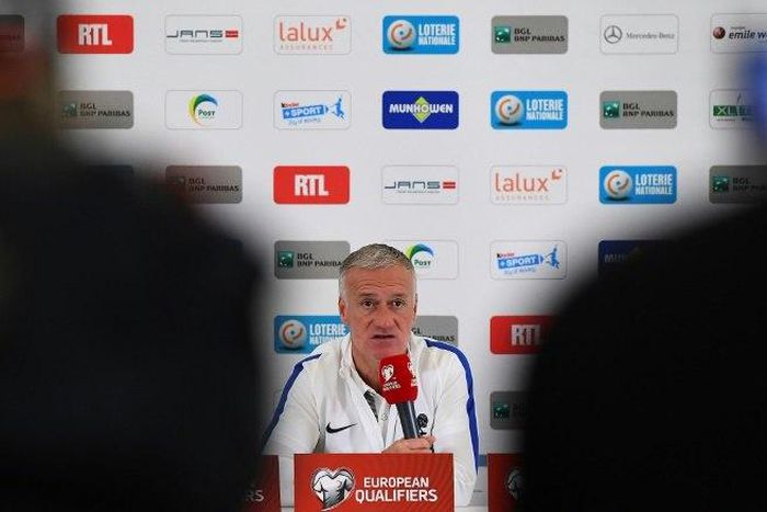 France's head coach Didier Deschamps gives a press conference at the Josy Bartel stadium in Luxembourg, on March 24, 2016, on the eve of the FIFA World Cup 2018 qualifying football match against Luxembourg