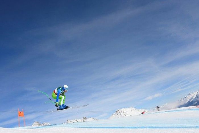 Ilka Stuhec takes part in a women's downhill training session in St. Moritz on February 9, 2017