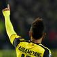 Dortmund forward Pierre-Emerick Aubameyang celebrates after scoring a hat-trick against Benfica in their Champions League match in western Germany, on March 8, 2017