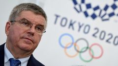 International Olympic Committee President Thomas Bach appears at a press conference after a meeting with the 2020 Tokyo Olympics Organizing Committee at the Tokyo 2020 headquarters.