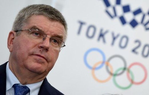 International Olympic Committee President Thomas Bach appears at a press conference after a meeting with the 2020 Tokyo Olympics Organizing Committee at the Tokyo 2020 headquarters.