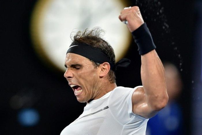 Spain's Rafael Nadal celebrates victory against Marcos Baghdatis of Cyprus in the second round of the Australian Open in Melbourne