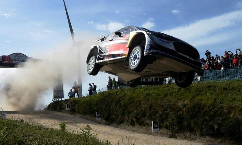 French driver Sebastien Ogier in action during the Rally of Portugal on May 21, 2017