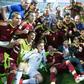 Venezuela's players celebrate their victory during the U-20 World Cup semi-final football match on June 8, 2017