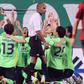South Korea's Jeonbuk Hyundai Motors players celebrate Leonardo Rodrigues Pereira's goal against FC Seoul, during their AFC Champions League semi-final first leg match, in Jeonju, on September 28, 2016