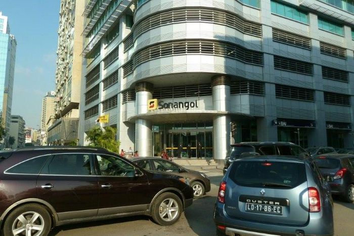 The main entrance to the offices of Angolan State oil firm SONANGOL pictured in Luanda on June 2, 2016