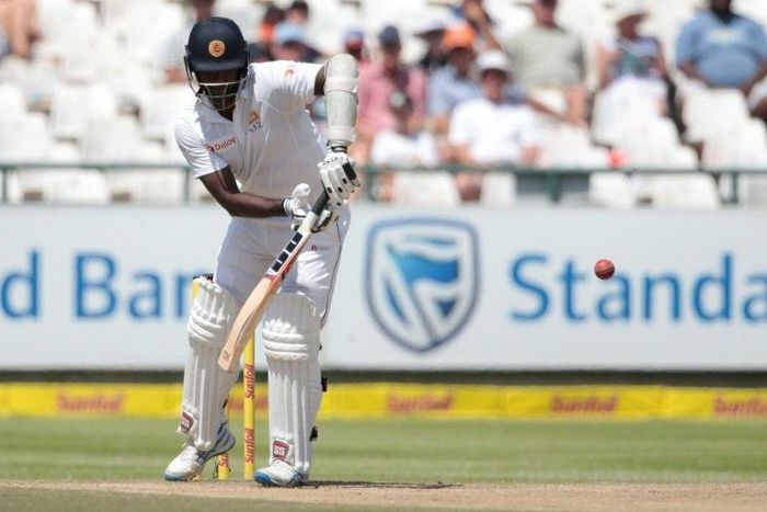 Sri Lanka's batsman and captain Angelo Mathews plays a shot during their second Test match against South Africa at Newlands Cricket Stadium in Cape Town, on January 5, 2017